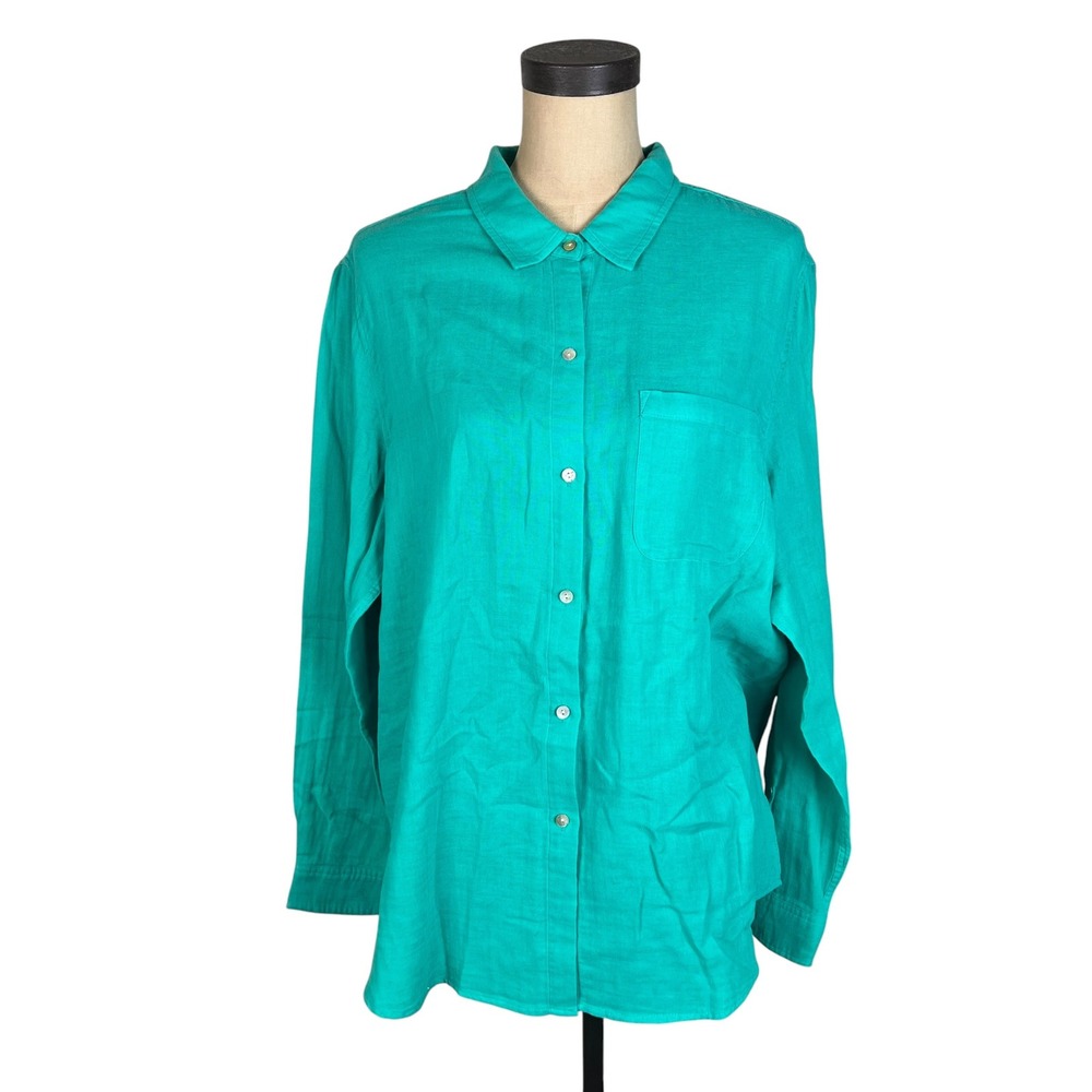 Rails Teal Green Linen Blend Button Down Long Sleeve Shirt XL